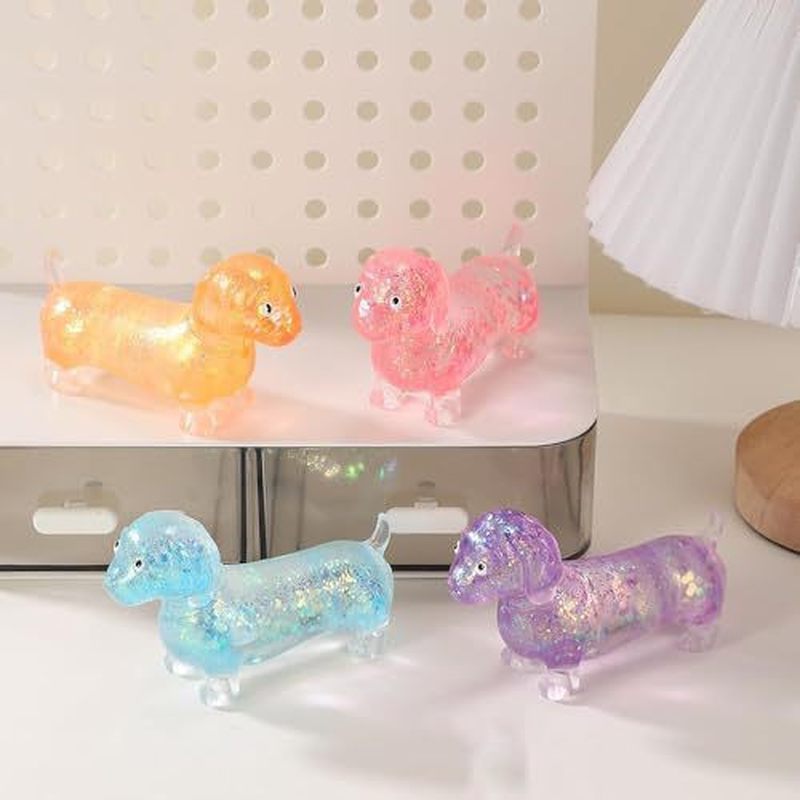 Resin Art Glitter - Parıltılı Dachshund Yumuşak Esnek Sıkma Oyuncağı