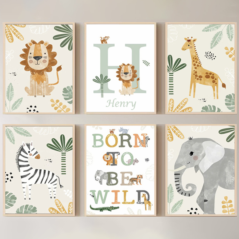 Resin Art Name - Bebek Adı Özelleştirilmiş Poster Orman Hayvanları