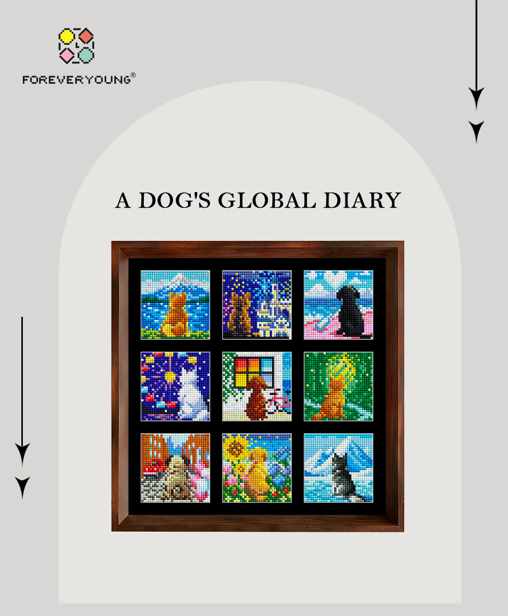 Resin Art Kits - 9 Izgaralı Köpek Seyahat Manzarası Elmas